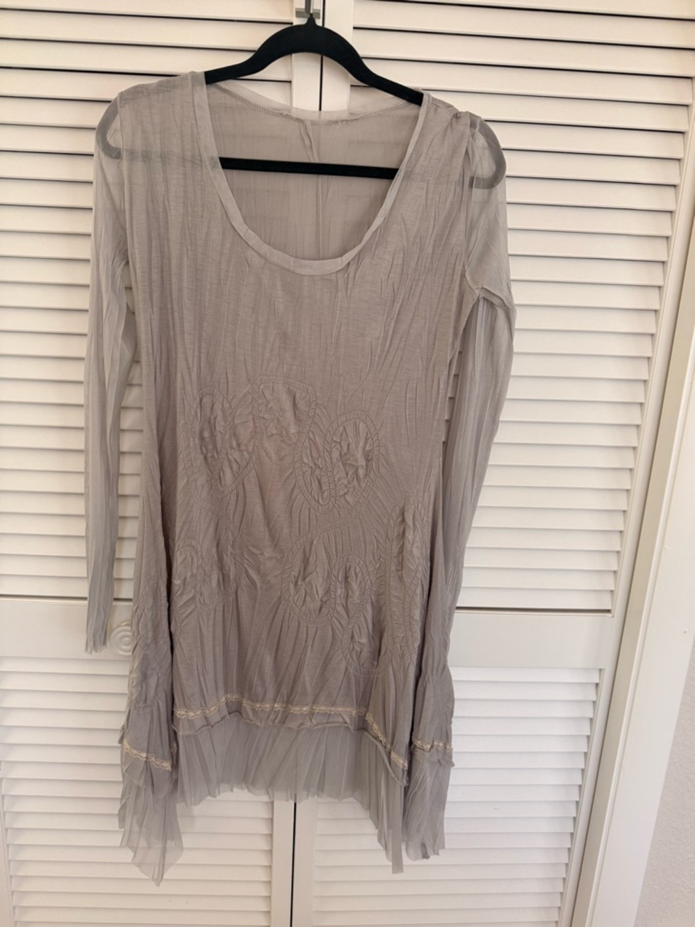 Light Gray Sheer Long Sleeve Tunic Dress